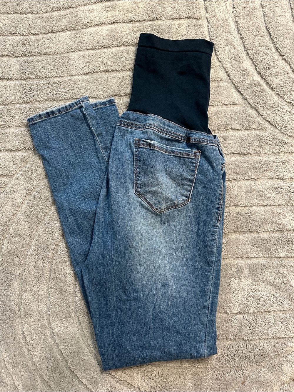 1822 Denim Skinny Leg Maternity Jeans in Blue with Navy Panel